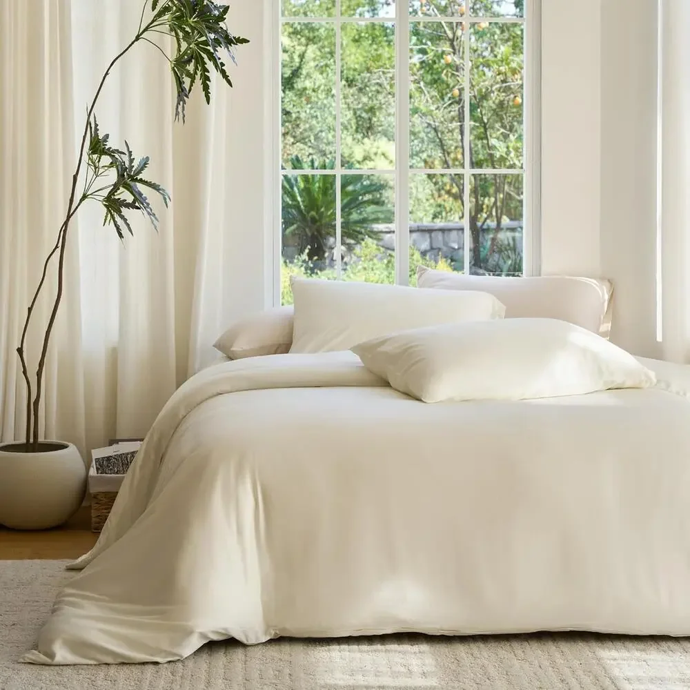 NWT DOZ by Sijo Bamboo Duvet Cover 3 PC Set w/2 Shams Ivory, Full/Queen
